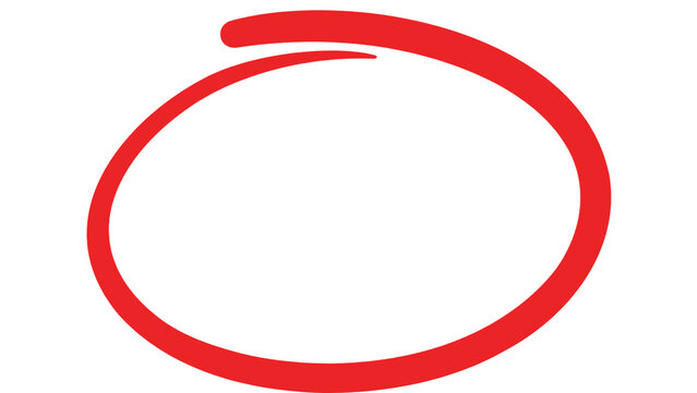 Highlight hand drawing different circles isolated on background. Handwritten red circle. 