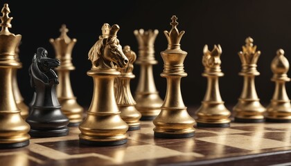A golden tableau of chess pieces in strategic formation