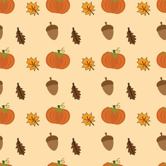 Leaf Berry Pumpkin Mix Seamless Vector Pattern Design