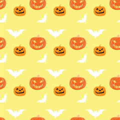 Jack O Lantern And Bat Seamless Vector Pattern Design
