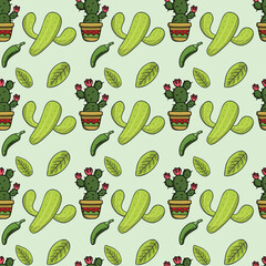 Mexican Cacti Seamless Vector Pattern Design