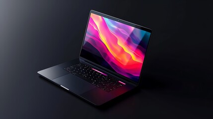 An artistic depiction of a laptop mockup featuring a modern website design, ideal for presenting web development projects with realistic detail, in high-definition