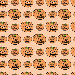 Pumpkin Heads White Seamless Vector Pattern Design
