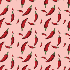 Vintage Chilli Peppers Seamless Vector Pattern Design