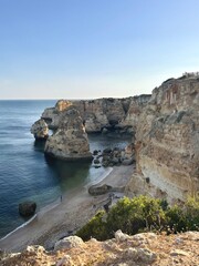 cliffs in algarve at sunset