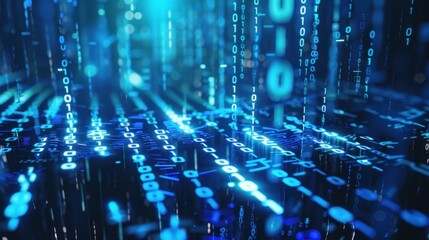 Futuristic code streams creating a digital landscape