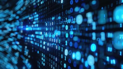 Binary data light flow in blue-toned digital matrix