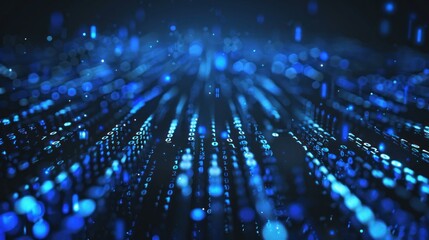 Abstract blue binary data code in digital stream