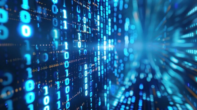 Blue binary code digital matrix background display