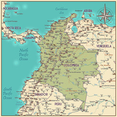 Map of Colombia vintage fantasy style