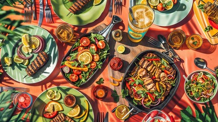 Overhead View of Summer BBQ Table Setting