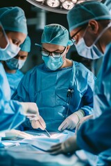 Surgeons focused on performing an operation in the operating room