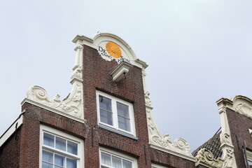 Amsterdam Haarlemmerdijk Street Neck Gable Detail with Sun Decoration, Netherlands