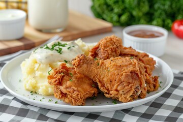 Crispy Fried Chicken with Mashed Potatoes and Dipping Sauces