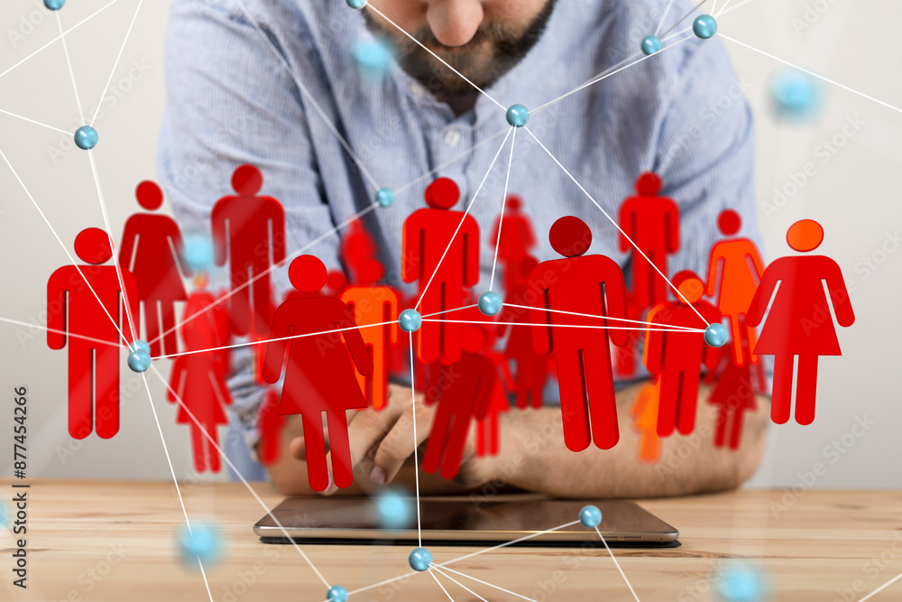 Poster Neural network 3D illustration. Big data and cybersecurity