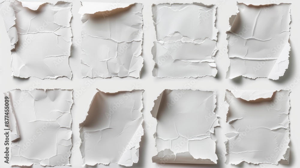 Poster torn paper collection on white background with clipping path
