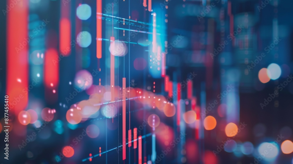 Fototapete abstract background of blurred financial graphs and data analysis on a digital screen.