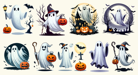 A collection of ghost Halloween vector t-shirt design 