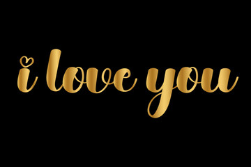 I love you text lettering with gold color vector illustration.