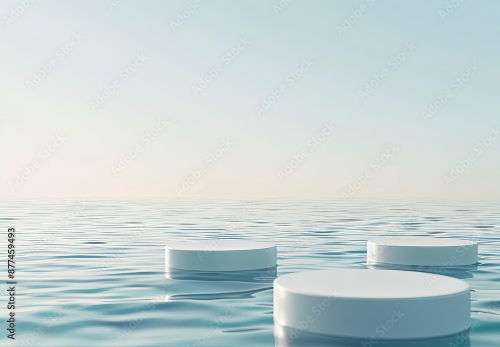 Aufkleber minimalist abstract floating objects on calm blue water surface