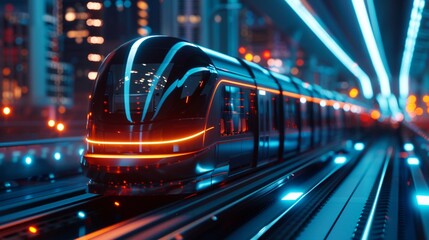 Fototapeta premium Futuristic transportation systems weaving through a city with traditional buildings, highlighting the evolution of urban mobility and heritage