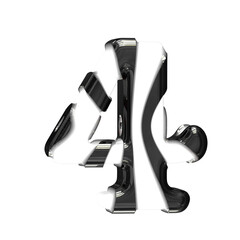 White 3d symbol with black thick straps. number 4