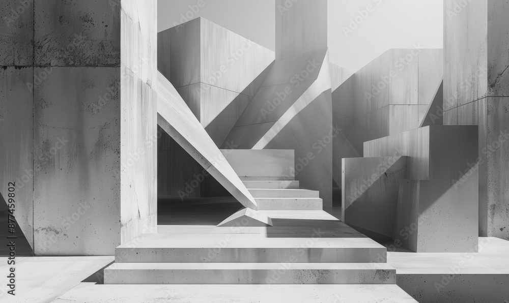 Poster monochromatic abstract concrete architecture with light and shadow play