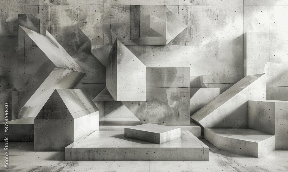 Poster abstract geometric architecture in grayscale with concrete textures