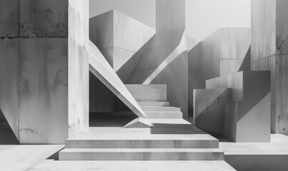 Fototapeta premium Monochromatic Abstract Concrete Architecture with Light and Shadow Play