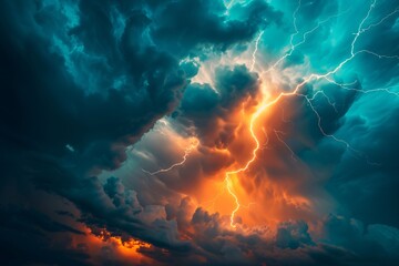 Fototapeta premium Dramatic Lightning Storm Illuminates Dark Clouds