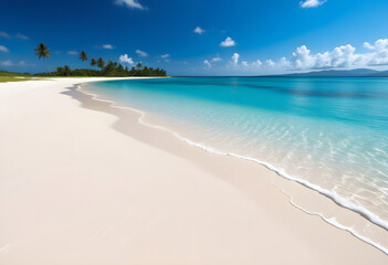 Fototapeta premium calm ocean or sea on exotic tropical beach with white sand and palm trees 