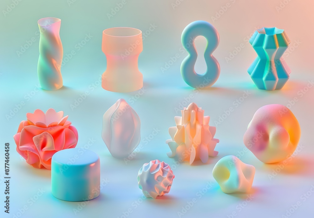 Poster colorful abstract geometric 3d shapes on soft gradient background