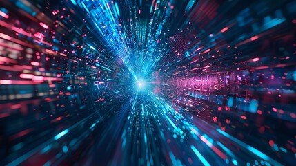 Fototapeta premium A futuristic abstract technology background featuring interconnected lines, circuits, and geometric shapes. The design employs a sleek color palette with gradients and glowing effects to evoke a sense