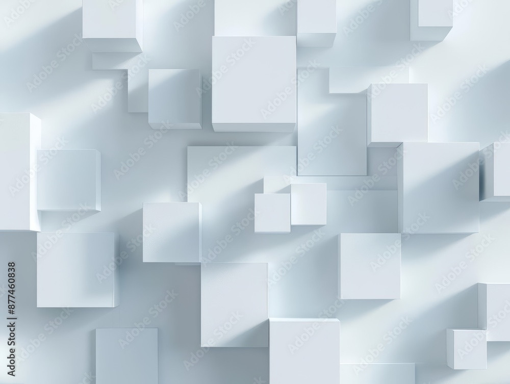 Poster abstract white geometric 3d blocks with shadow play