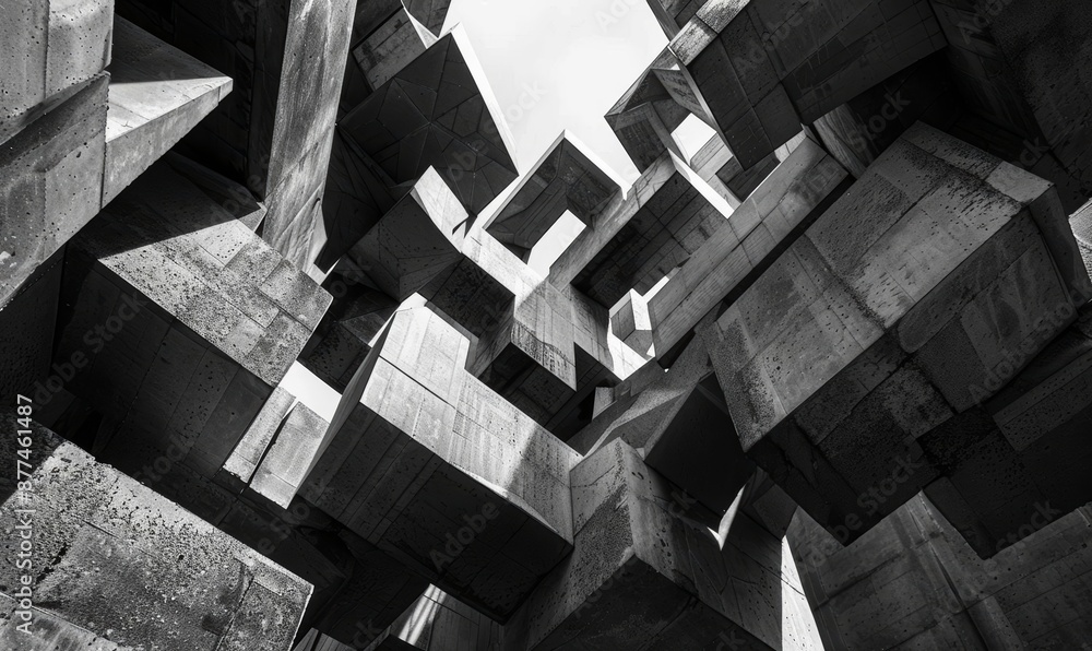 Aufkleber geometric concrete blocks pattern in monochrome architectural design