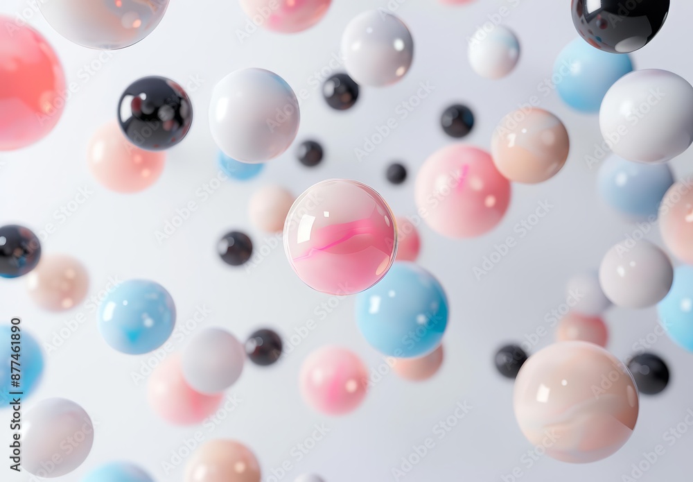 Poster colorful floating spheres with white background 3d rendering