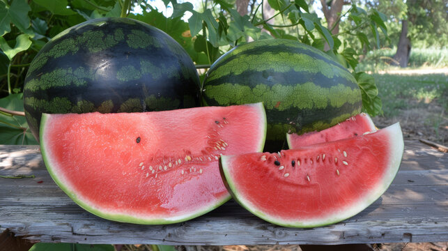 A big watermelon with sweet, juicy red flesh.