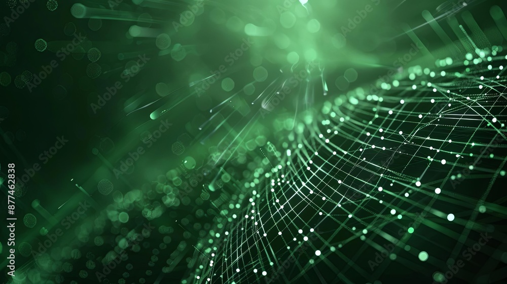 Poster futuristic green abstract digital network with glowing nodes