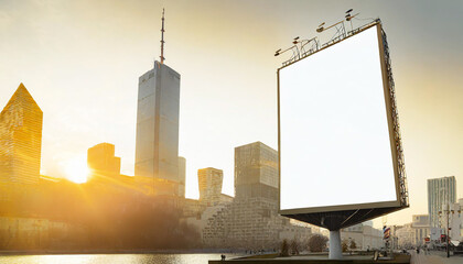 Blank billboard on construction site next to unfinished building Copy space image Place for adding text or design