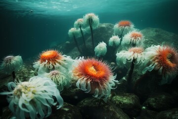 Obraz premium Enigmatic Surreal sea flowers. Flower retro. Generate Ai