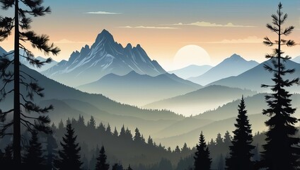 Obraz premium Landscape illustration anime style background, Generative Ai