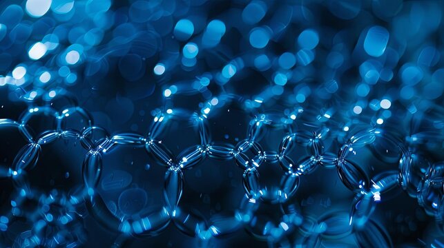 Abstract Blue Bubble Chain in Glowing Bokeh Background - Powered by Adobe