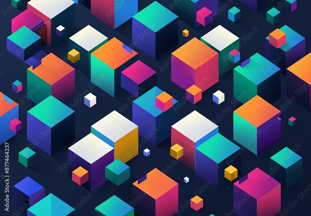 Aufkleber Colorful Geometric 3D Block Patterns with Gradient Color Scheme