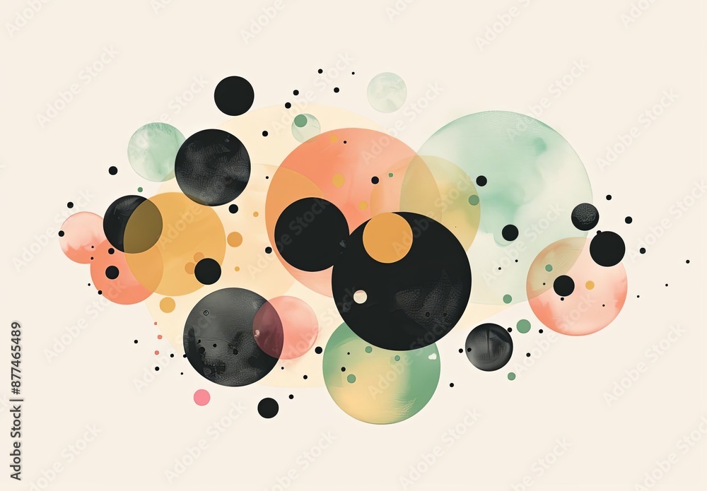 Poster abstract circles design with pastel and dark color scheme