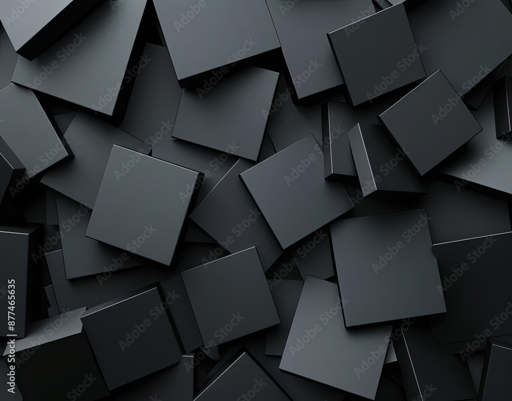 Poster abstract composition of overlapping black cubes with 3d depth