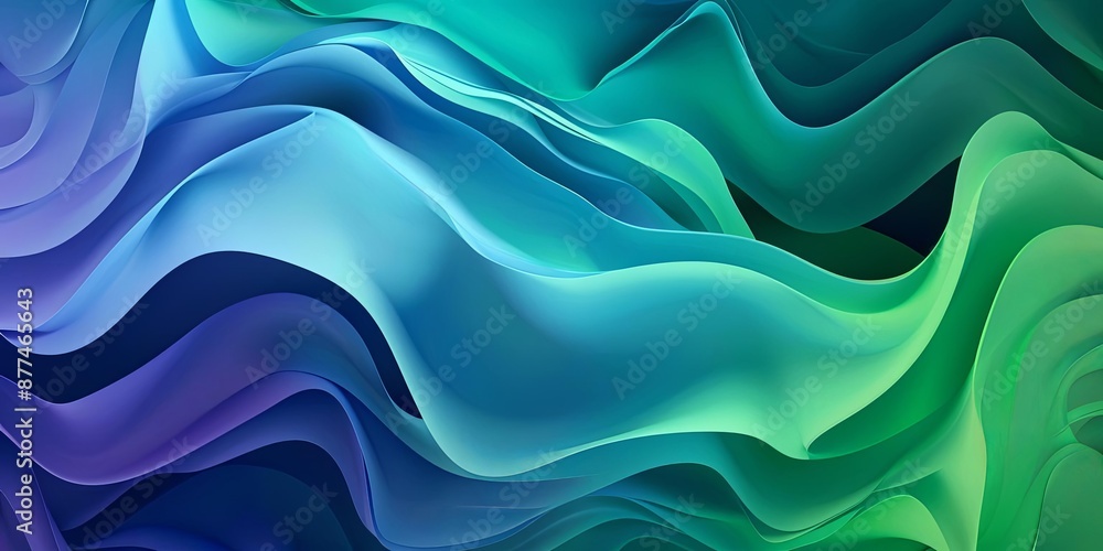 Poster abstract waves of blue and green flowing in dynamic patterns