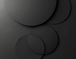 Abstract dark gray geometric circles on textured black background
