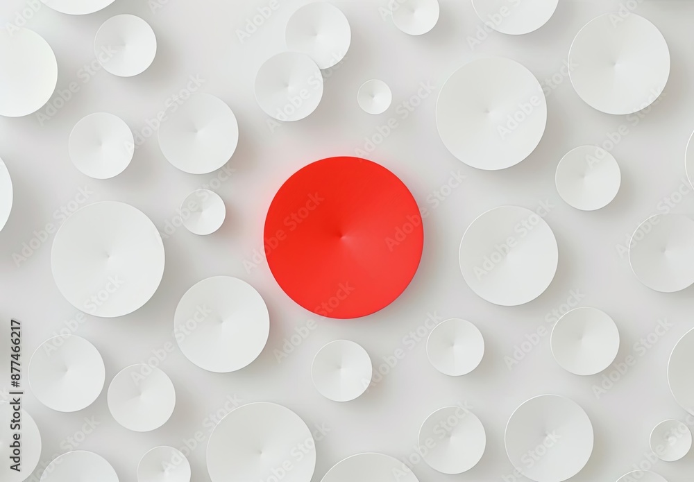 Poster abstract composition with white and red circular shapes