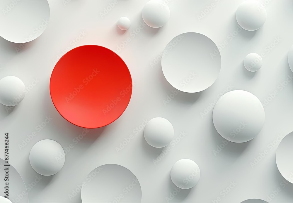 Poster abstract red and white circles pattern with shadows on white background