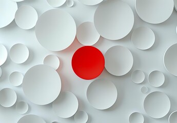 White and Red Circular Abstract 3D Pattern on Minimalist Background